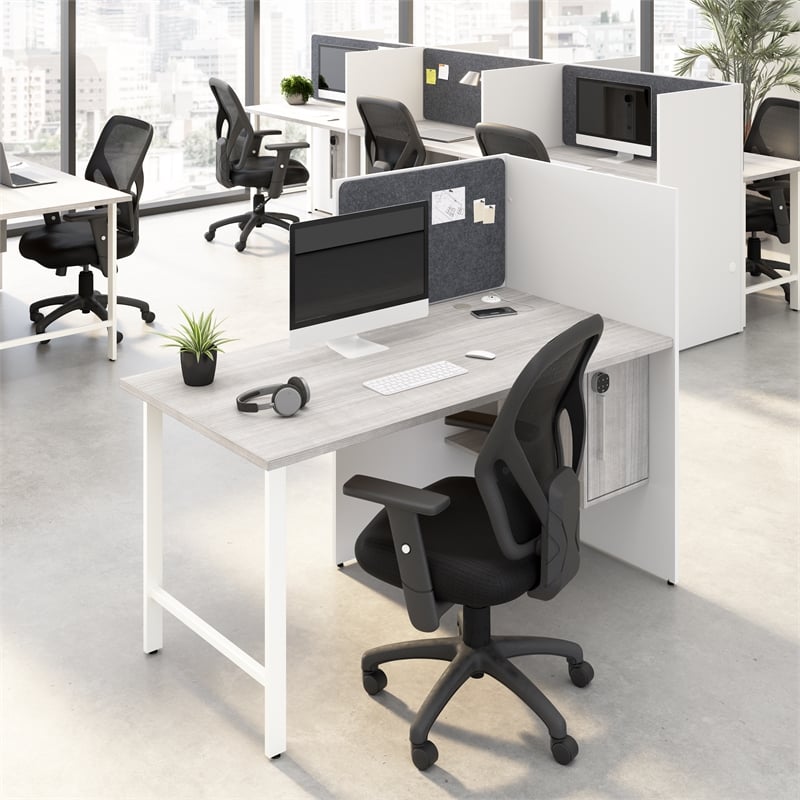 Hustle 60-inch Office Cubicle Desk with Storage in White/Gray - Engineered Wood