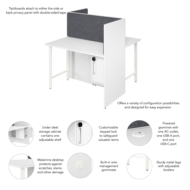 Hustle 48W 2 Person Cubicle with Tackboard in White - Engineered Wood