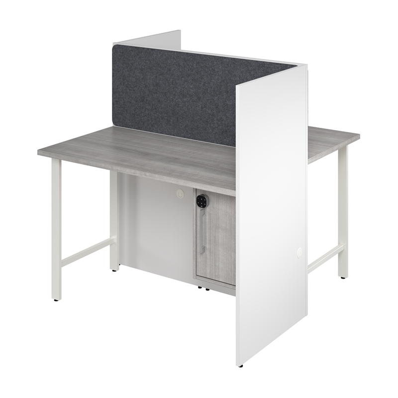 Hustle 48W 2 Person Cubicle with Tackboard in White/Gray - Engineered Wood