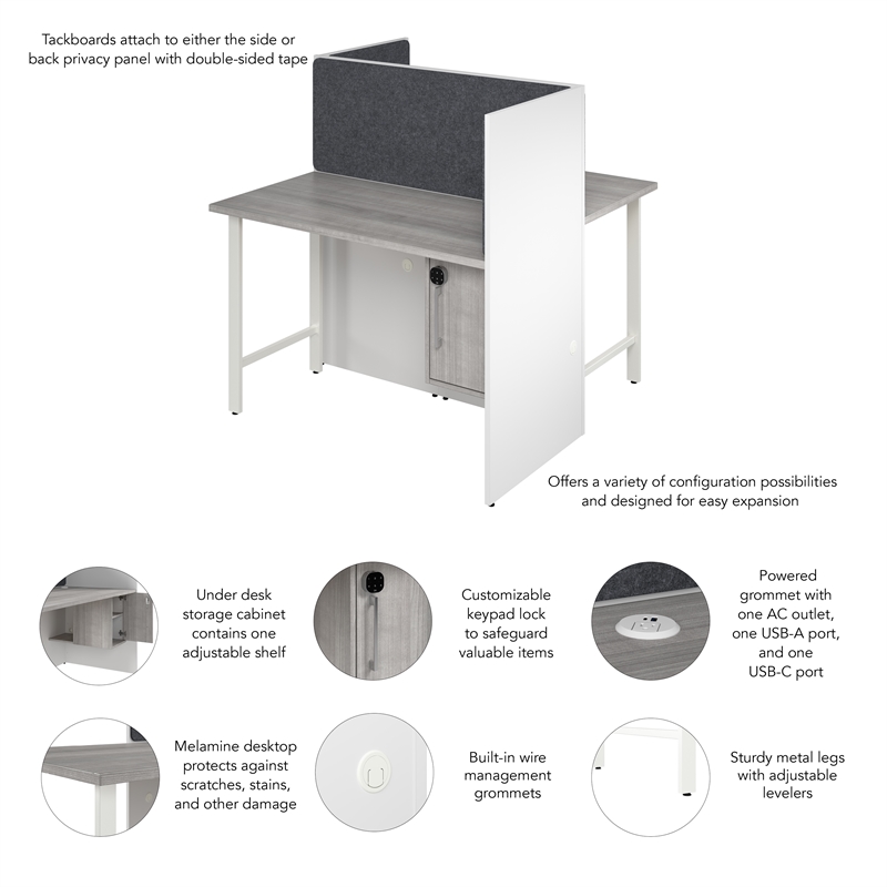 Hustle 48W 2 Person Cubicle with Tackboard in White/Gray - Engineered Wood