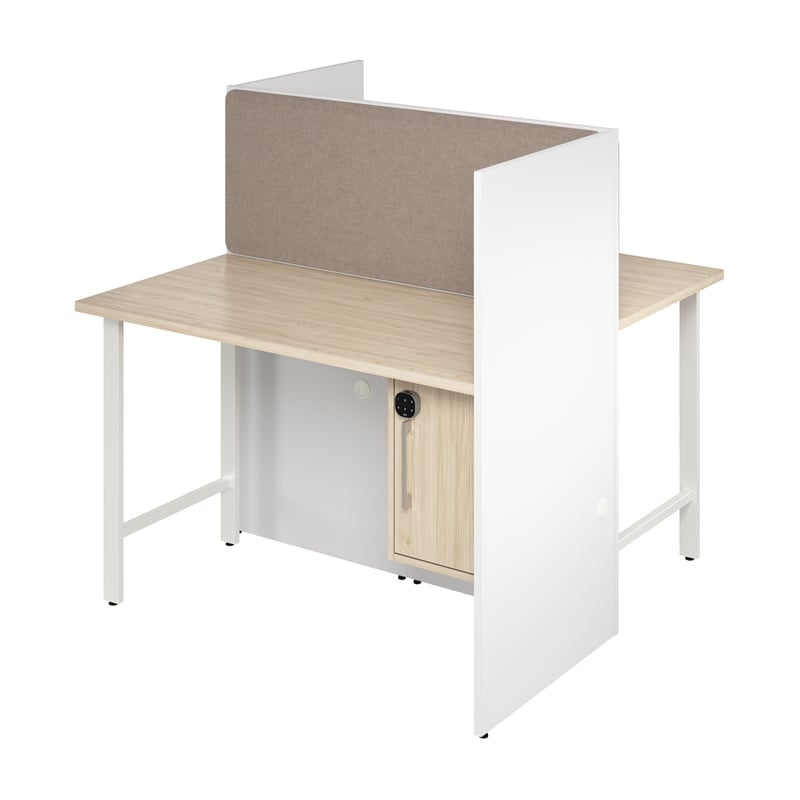 Hustle 48W 2 Person Cubicle with Tackboard in White/Elm - Engineered Wood