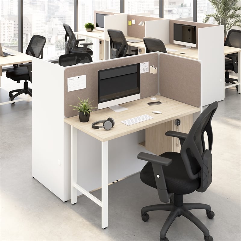 Hustle 48W 2 Person Cubicle with Tackboard in White/Elm - Engineered Wood
