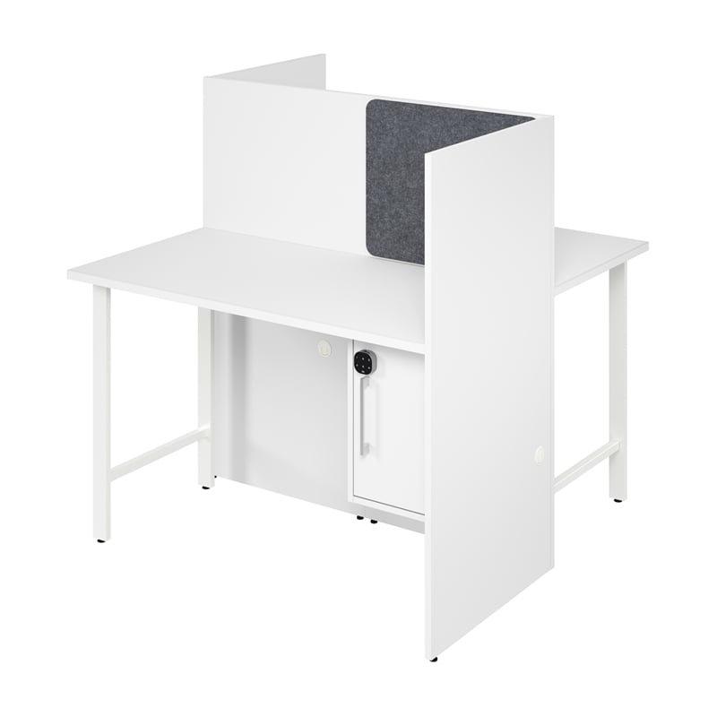 Hustle 48W 2 Person Cubicle Desk with Storage in White - Engineered Wood