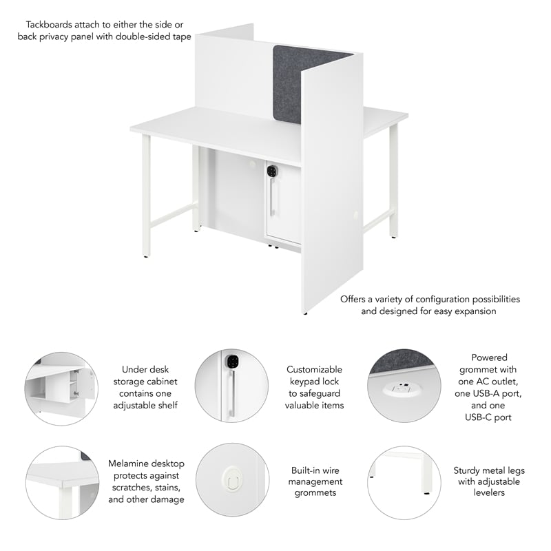 Hustle 48W 2 Person Cubicle Desk with Storage in White - Engineered Wood