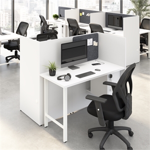 Hustle 48W 2 Person Cubicle Desk with Storage in White - Engineered Wood