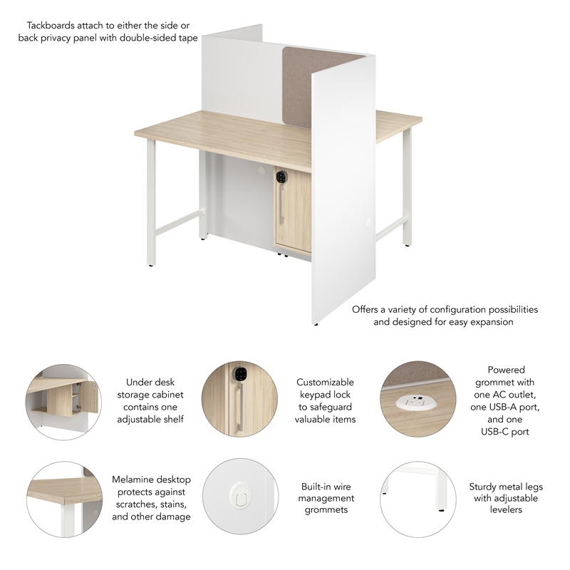 Hustle 48W 2 Person Cubicle Desk with Storage in White/Elm - Engineered Wood