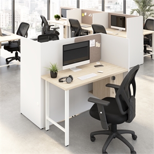 Hustle 48W 2 Person Cubicle Desk with Storage in White/Elm - Engineered Wood
