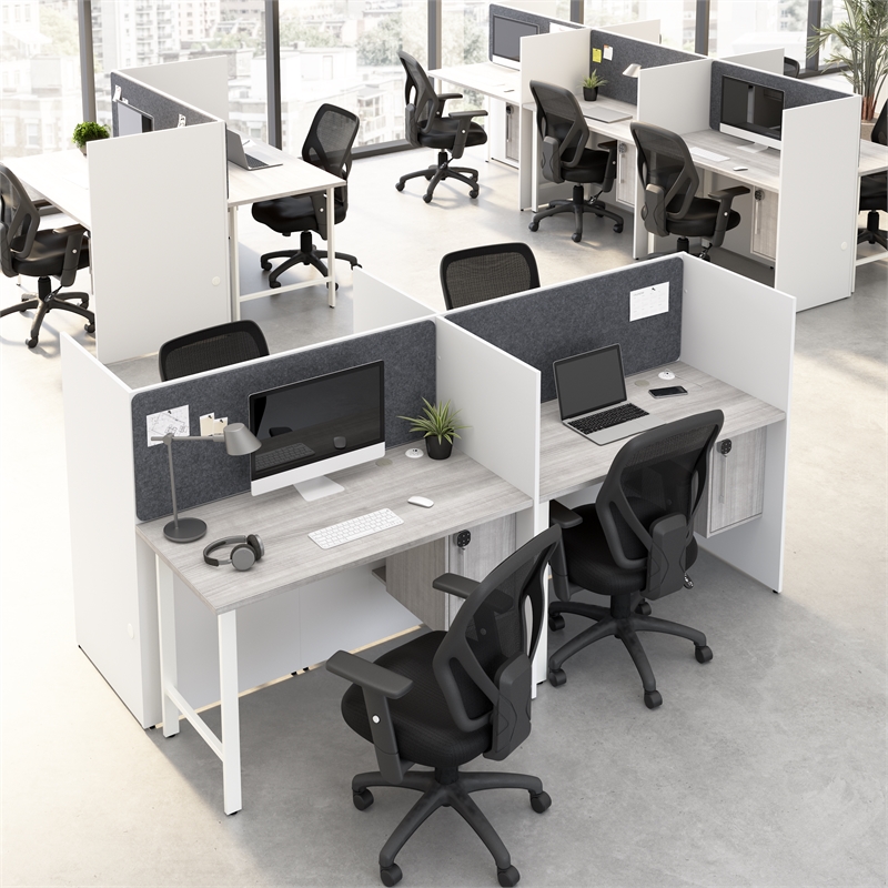 Hustle 48W 2 Person Cubicle Desk with Storage in White/Gray - Engineered Wood
