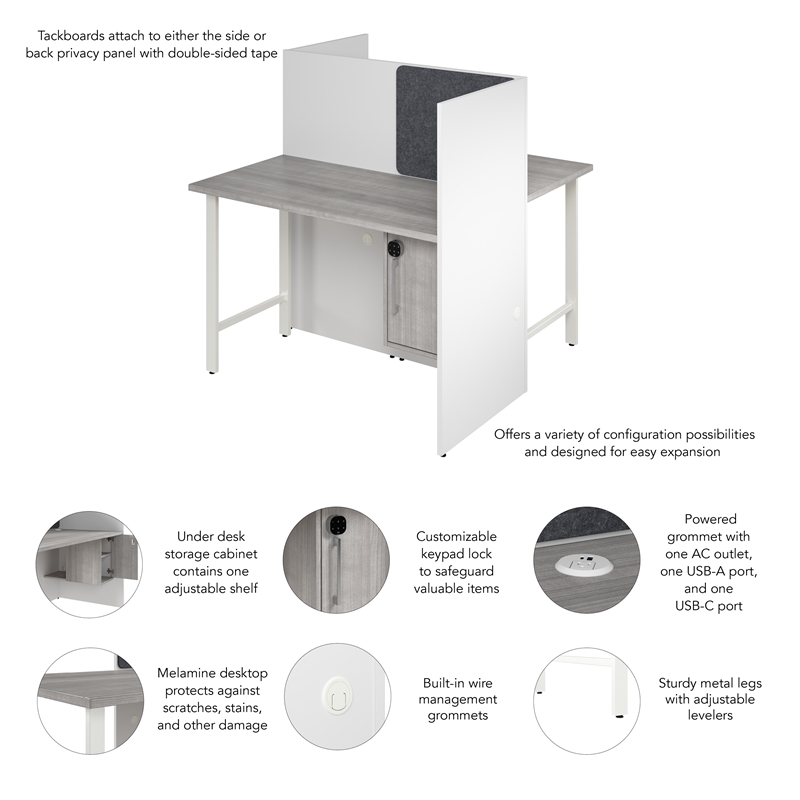 Hustle 48W 2 Person Cubicle Desk with Storage in White/Gray - Engineered Wood