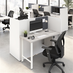 Hustle 48W 2 Person Cubicle Desk with Storage in White/Gray - Engineered Wood
