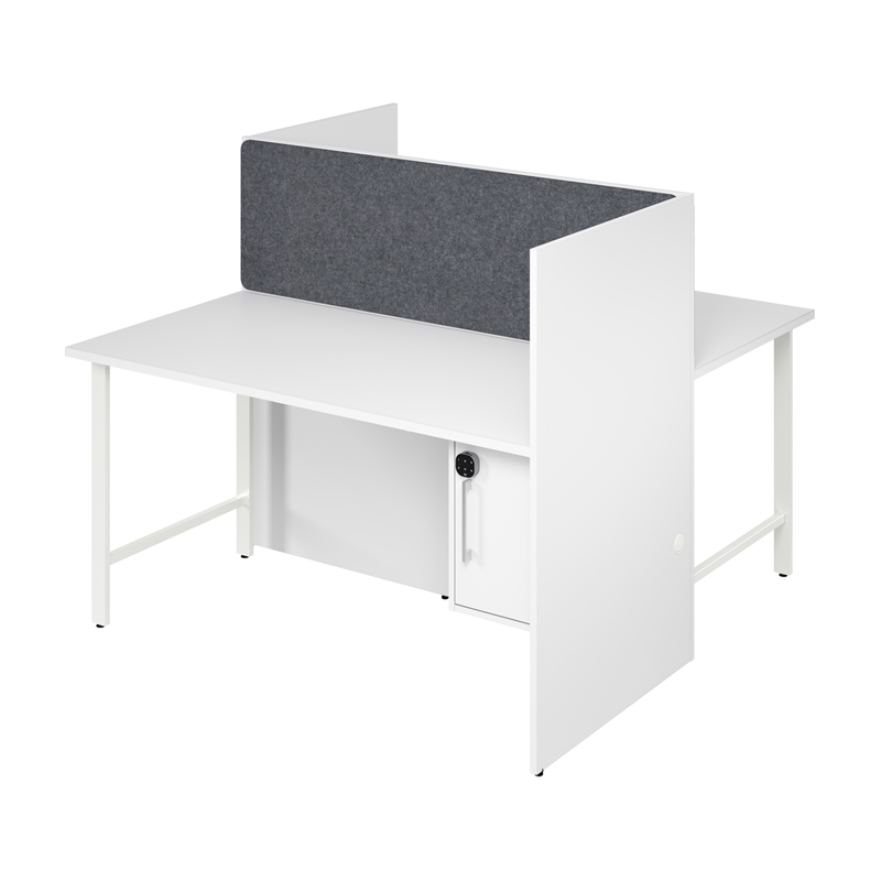Hustle 60W 2 Person Cubicle with Tackboard in White - Engineered Wood