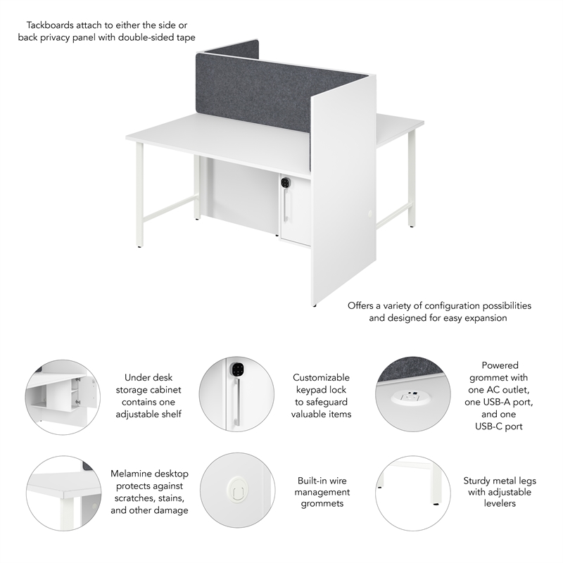 Hustle 60W 2 Person Cubicle with Tackboard in White - Engineered Wood