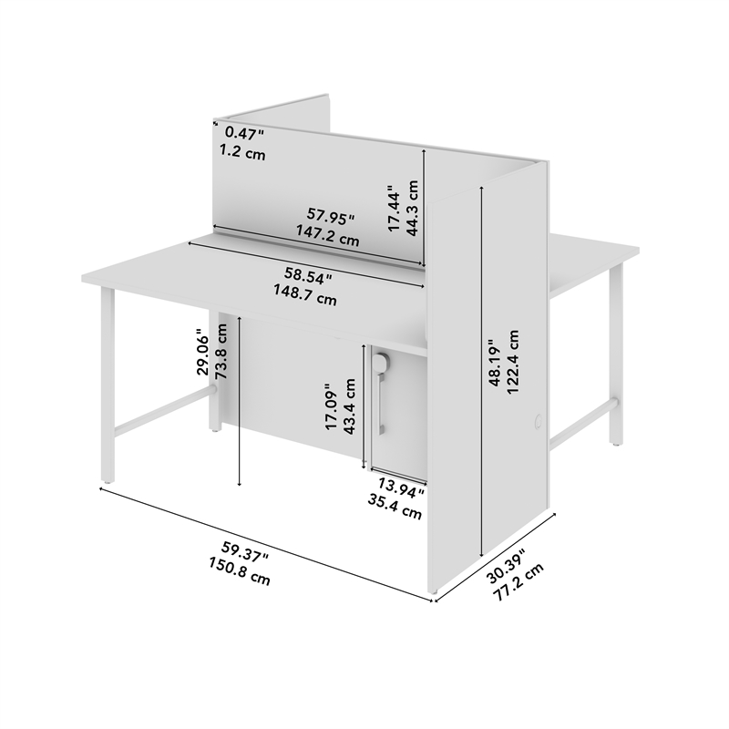 Hustle 60W 2 Person Cubicle with Tackboard in White - Engineered Wood