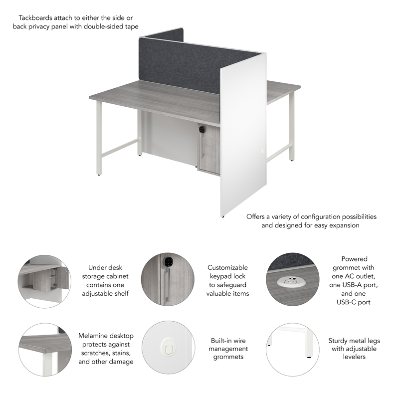 Hustle 60W 2 Person Cubicle with Tackboard in White/Gray - Engineered Wood