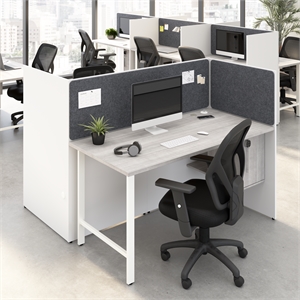 Hustle 60W 2 Person Cubicle with Tackboard in White/Gray - Engineered Wood