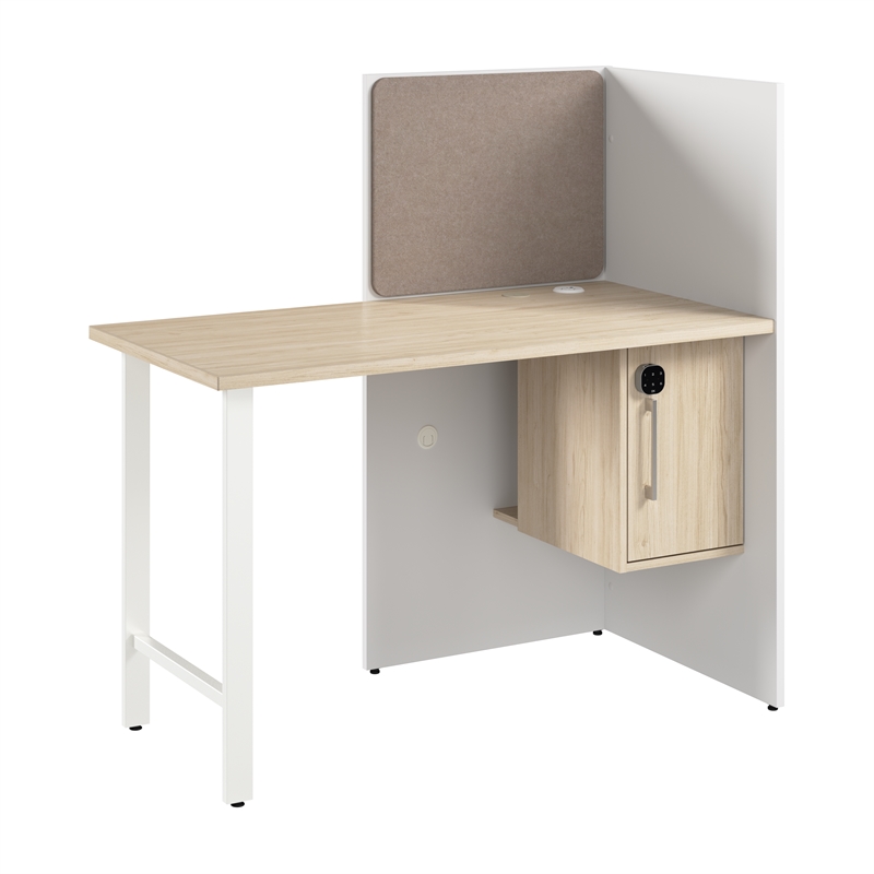 Hustle 48-inch Office Cubicle Desk with Storage in White/Elm - Engineered Wood