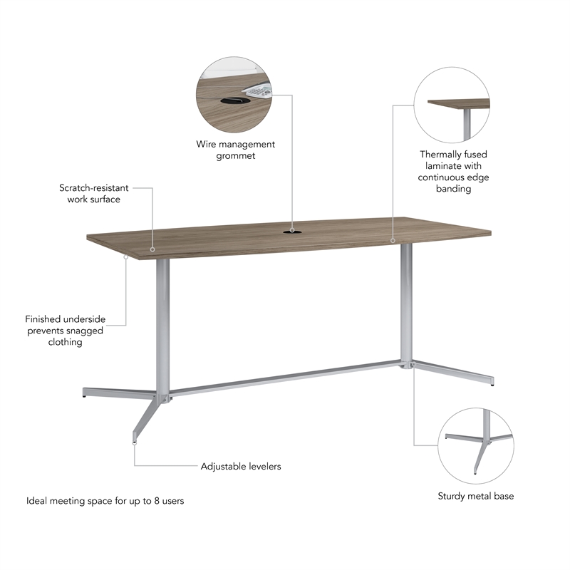 72W Office Conference Table with Metal Base in Modern Hickory - Engineered Wood