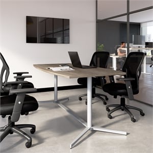 72W Office Conference Table with Metal Base in Modern Hickory - Engineered Wood