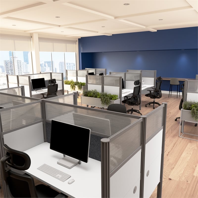 ProBiz 4 Person Office Cubicle Desk with High Panels in White - Engineered Wood