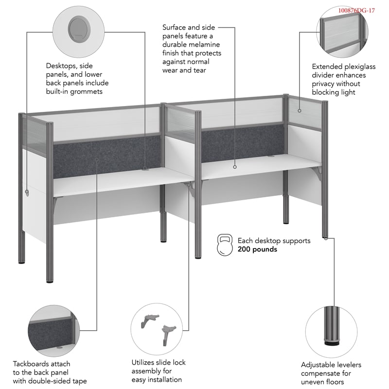 ProBiz 4 Person Office Cubicle Desk with High Panels in White - Engineered Wood