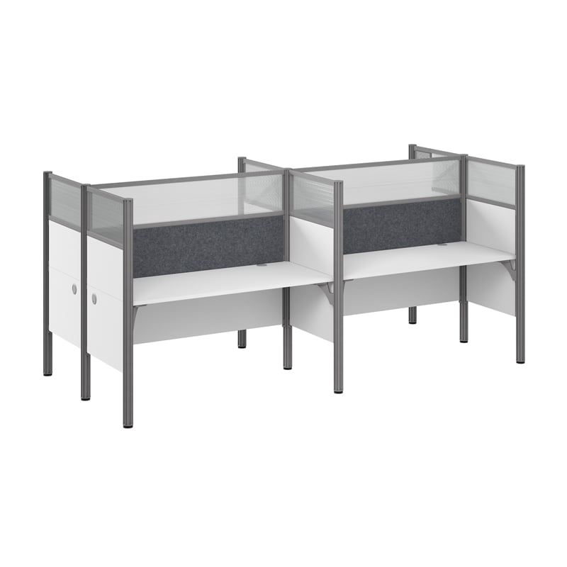 ProBiz 4 Person Office Cubicle Desk with High Panels in White - Engineered Wood