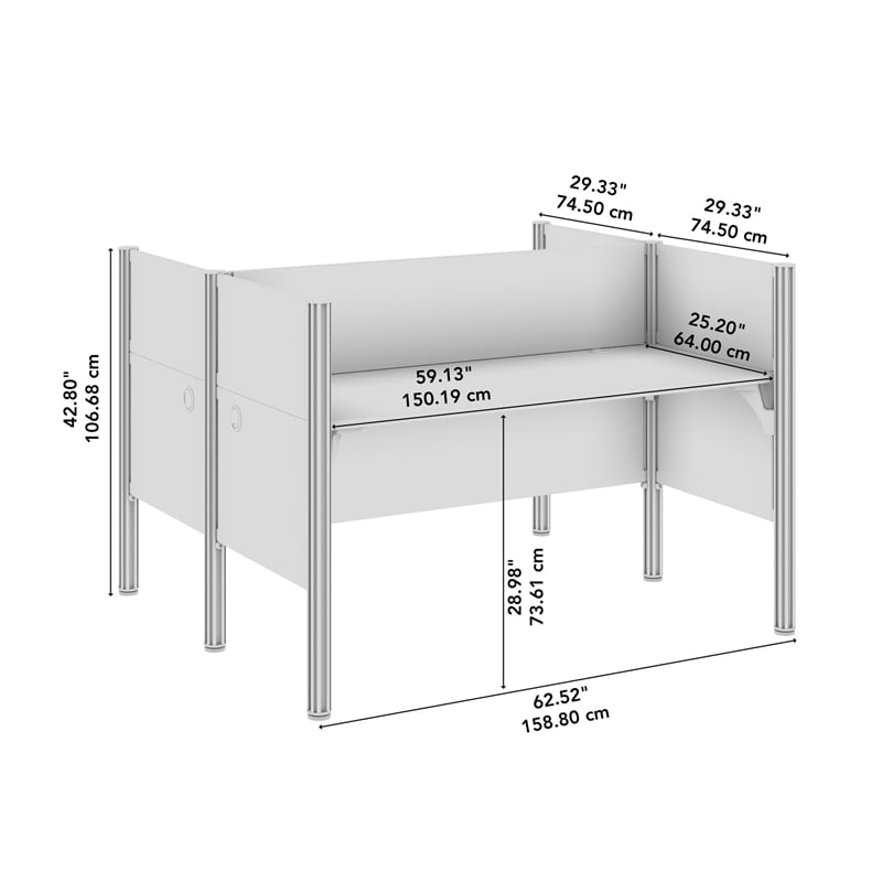 ProBiz 2 Person Office Cubicle Desk with Low Panels in White - Engineered Wood