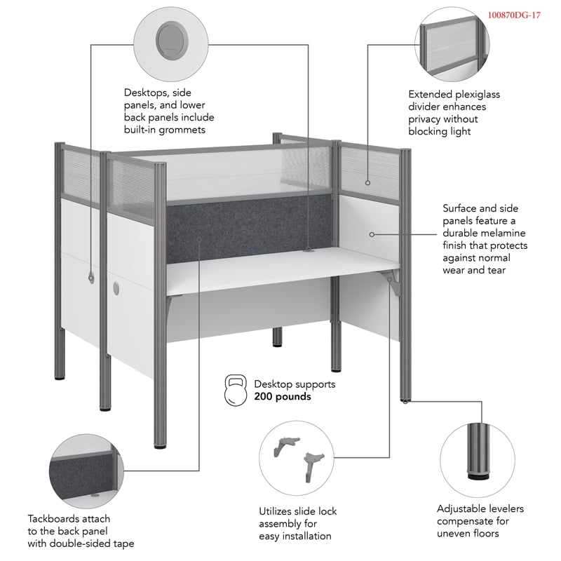 ProBiz 2 Person Office Cubicle Desk with High Panels in White - Engineered Wood