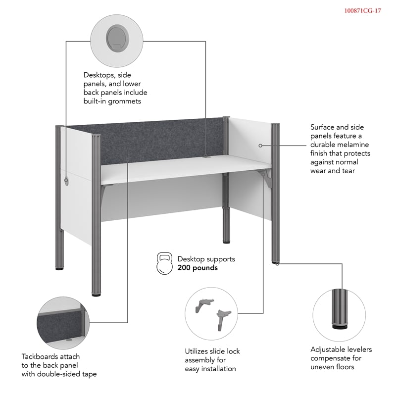 ProBiz Single Cubicle Desk with Low Privacy Panels in White - Engineered Wood