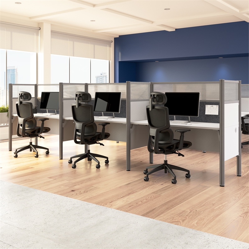 ProBiz 3 Person Office Cubicle Desk with High Panels in White - Engineered Wood