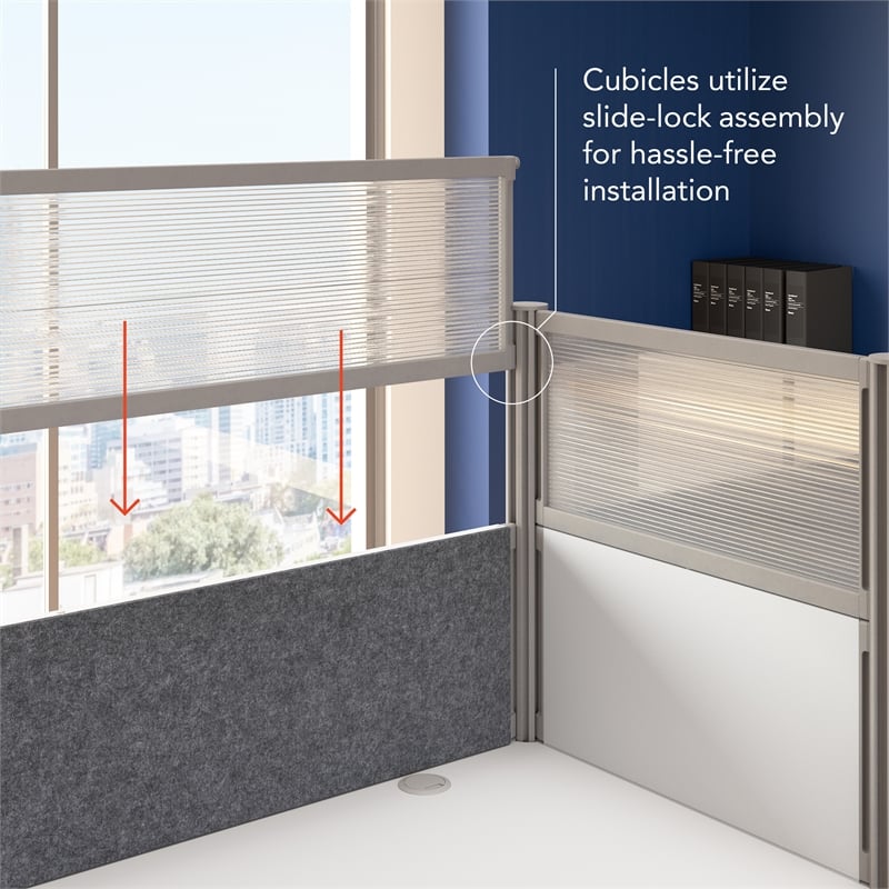 ProBiz 3 Person Office Cubicle Desk with High Panels in White - Engineered Wood