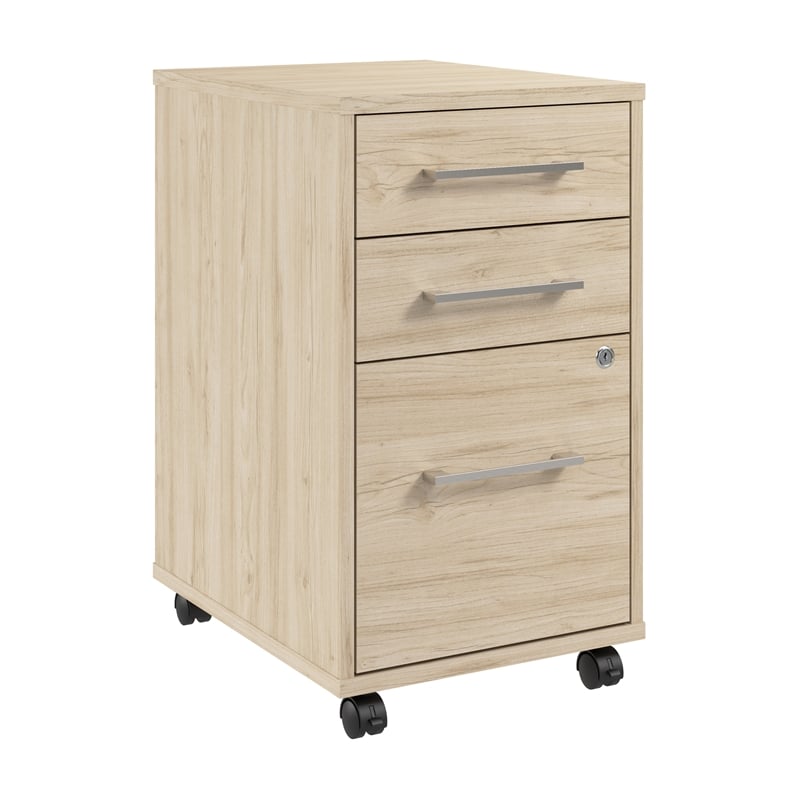 Hustle 3 Drawer Rolling File Cabinet with Lock in Natural Elm - Engineered Wood