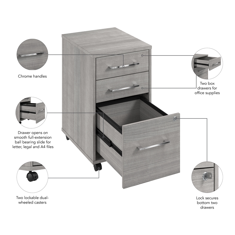 Hustle 3 Drawer Rolling File Cabinet with Lock in Plat. Gray - Engineered Wood