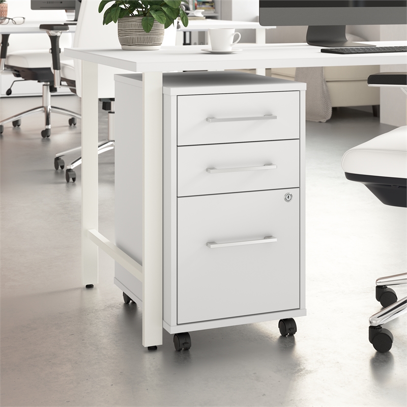 Hustle 3 Drawer Rolling File Cabinet with Lock in White - Engineered Wood