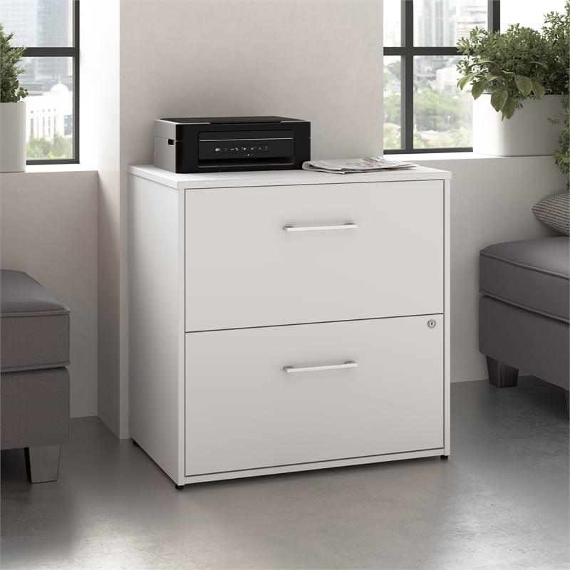 Hustle 2 Drawer Lateral File Cabinet with Lock in White - Engineered Wood