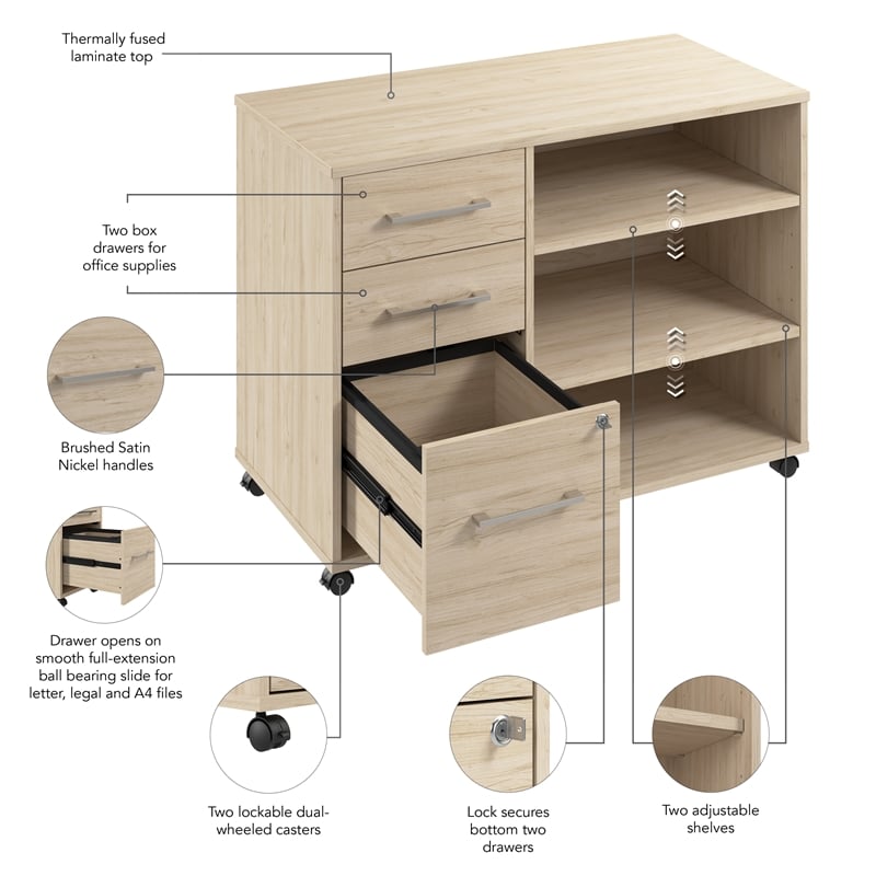 Hustle Rolling Storage Cabinet with Drawers in Natural Elm - Engineered Wood