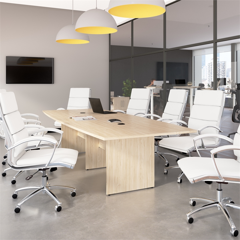 120W Office Conference Table with Wood Base in Natural Elm - Engineered Wood