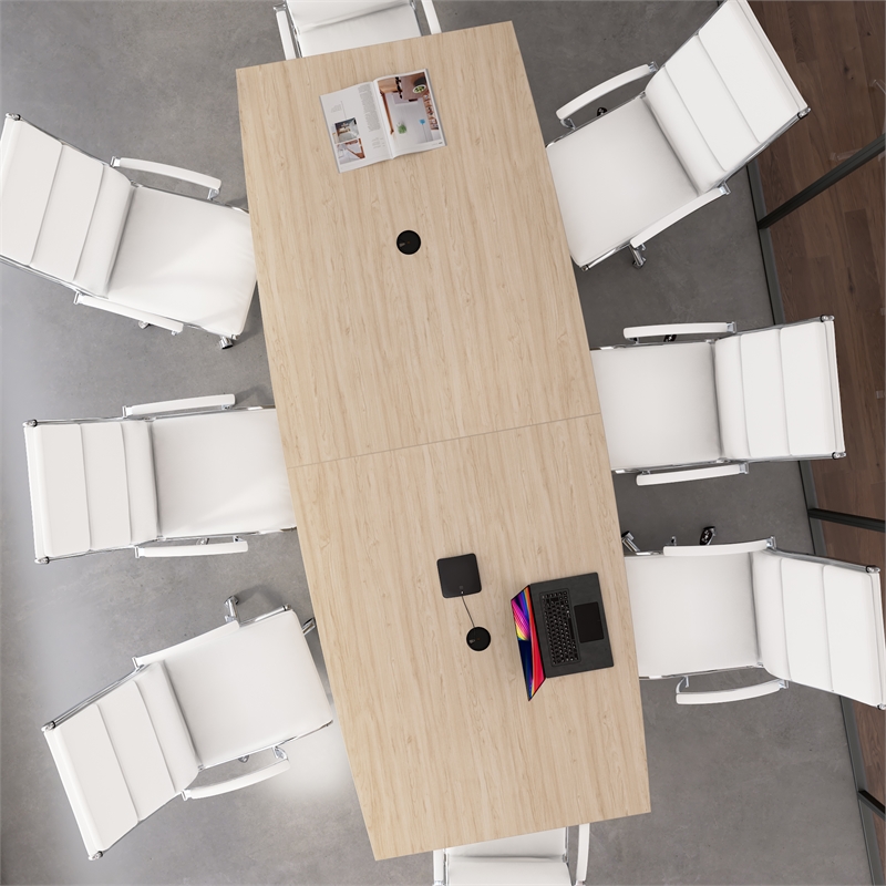 120W Office Conference Table with Wood Base in Natural Elm - Engineered Wood