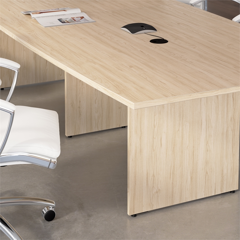 120W Office Conference Table with Wood Base in Natural Elm - Engineered Wood
