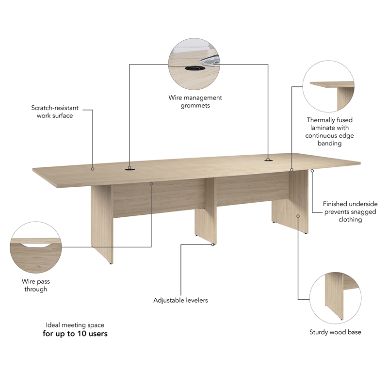 120W Office Conference Table with Wood Base in Natural Elm - Engineered Wood