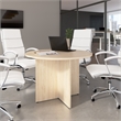 42W Round Conference Table with Wooden Base in Natural Elm - Engineered Wood
