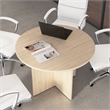42W Round Conference Table with Wooden Base in Natural Elm - Engineered Wood