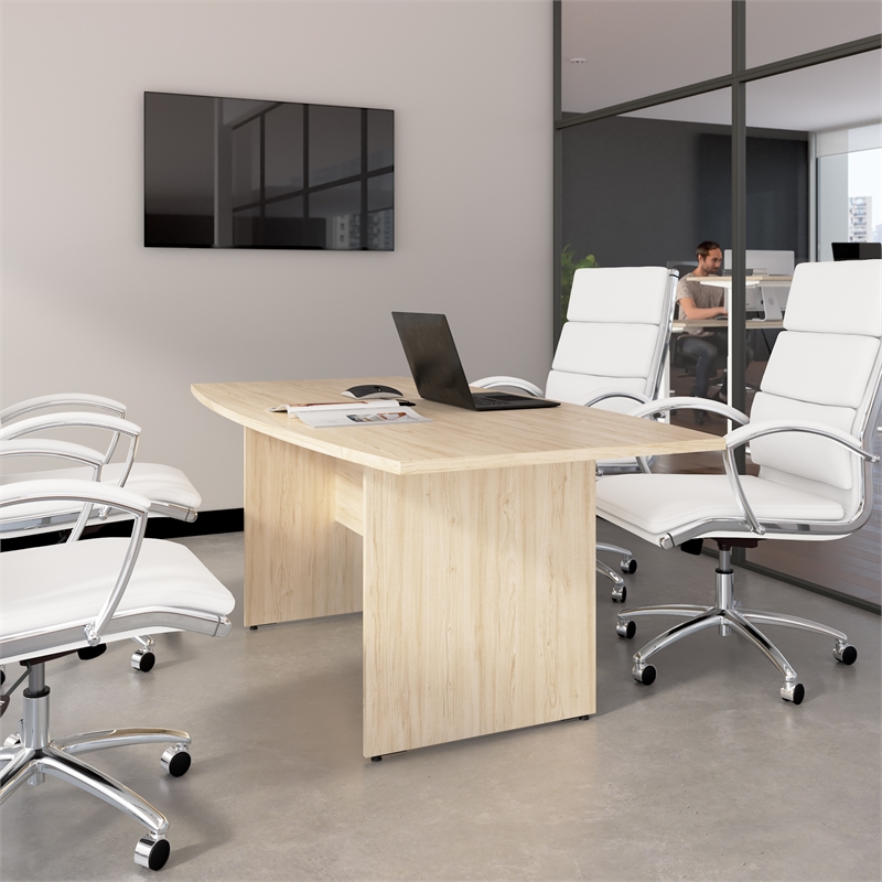 72W Office Conference Table with Wooden Base in Natural Elm - Engineered Wood