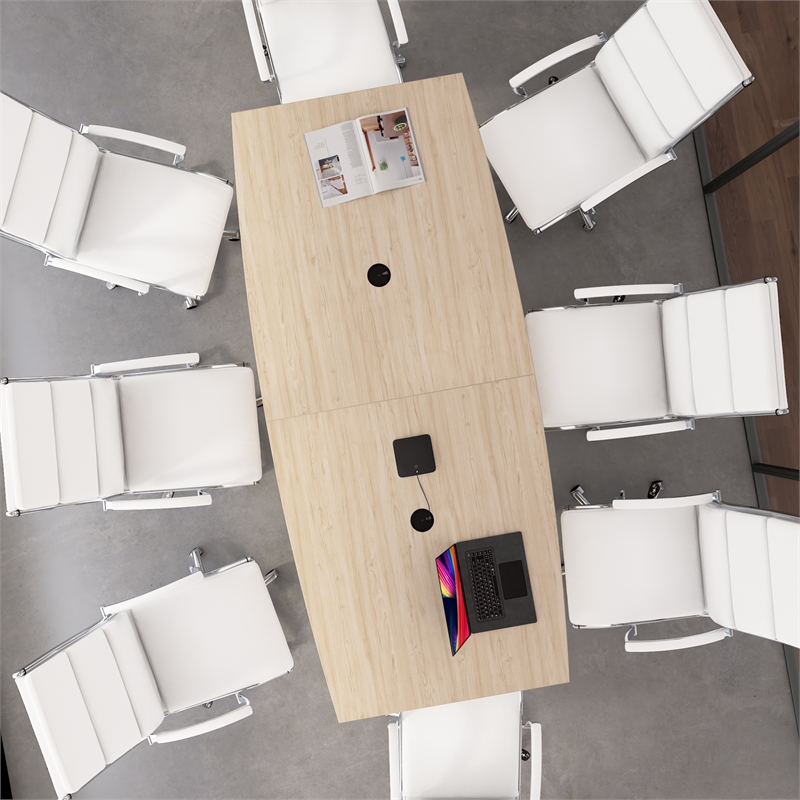 96W Office Conference Table with Wooden Base in Natural Elm - Engineered Wood