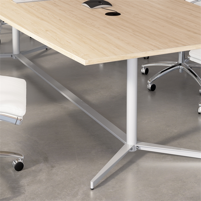 120W Office Conference Table with Metal Base in Natural Elm - Engineered Wood