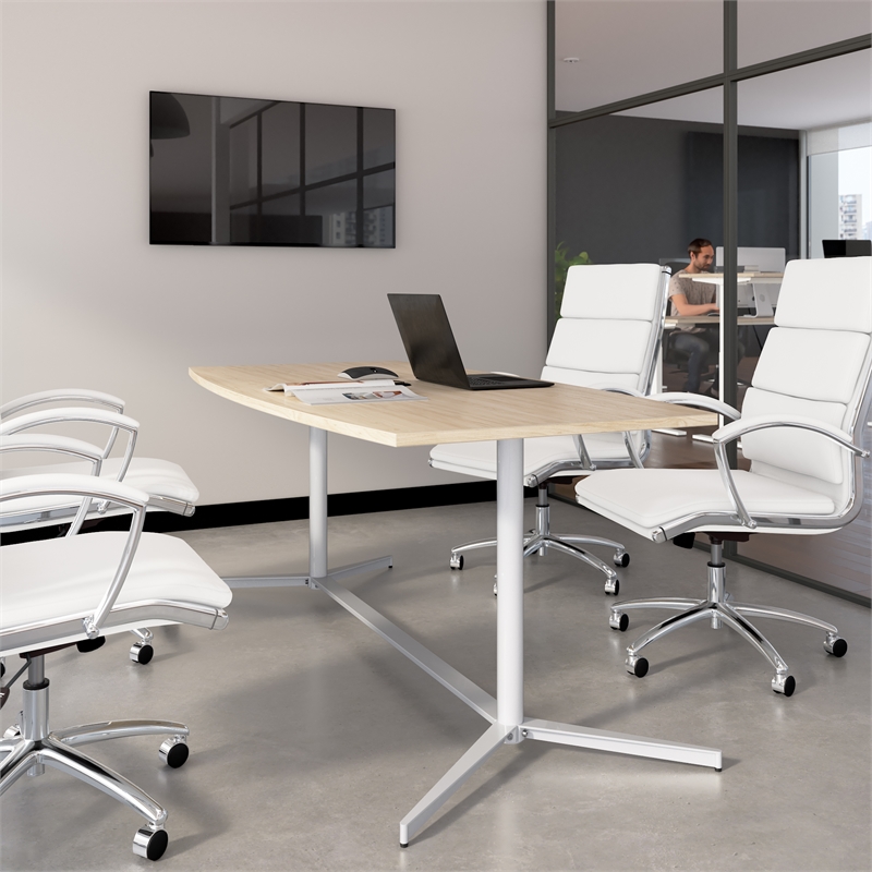 72W Office Conference Table with Metal Base in Natural Elm - Engineered Wood