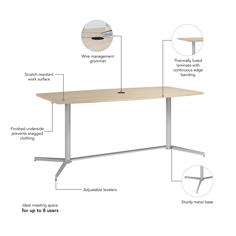 72W Office Conference Table with Metal Base in Natural Elm - Engineered Wood