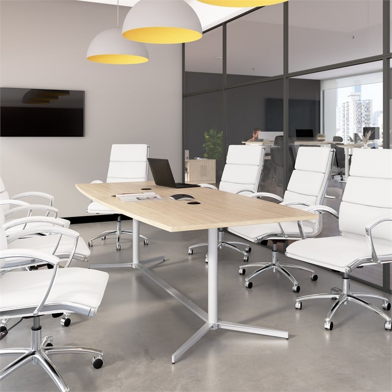 96W Office Conference Table with Metal Base in Natural Elm - Engineered Wood