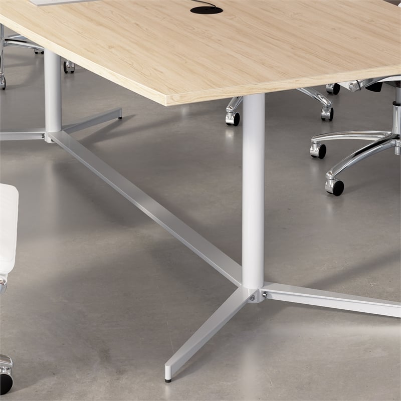 96W Office Conference Table with Metal Base in Natural Elm - Engineered Wood