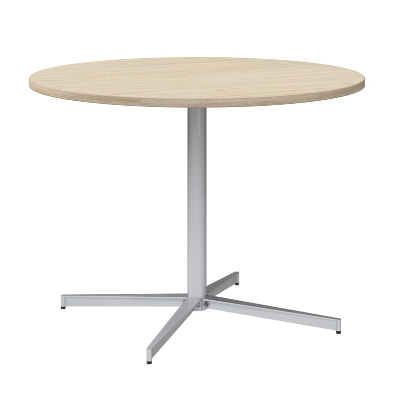 42W Round Conference Table with Metal Base in Natural Elm - Engineered Wood