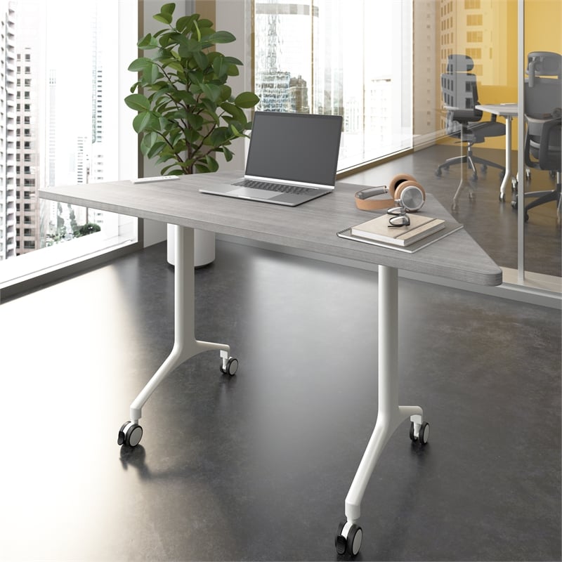 Synergy 60-inch Trapezoid Modular Conference Table in Gray - Engineered Wood